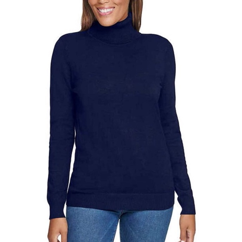 Andrew Marc Ladies' Turtle Neck Top Dark Mallard Blue, Size S